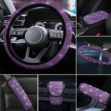 Bộ nâng cấp nội thất ô tô sáng bóng sang trọng 7 món - Vỏ vô lăng đính đá, đệm vai, vỏ trang trí gương chiếu hậu, phanh tay và đệm chuyển số, đệm tựa tay - Nhiều màu - Xem 1