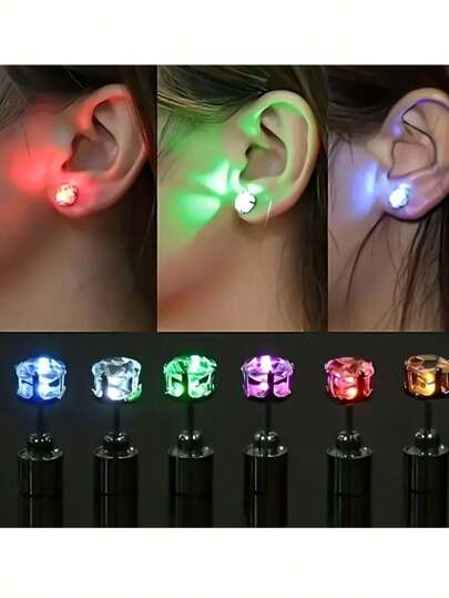 2 Pieces Of Multi-Color Earrings Party Sparkling Earrings, LED Luminous Earrings, Bright And Fashionable Earrings, Neutral Fashion Accessories, Suitable For Daily Activities, Halloween Parties, Night Outings, Festivals, Anniversary Decoration Gifts, (Including Batteries)