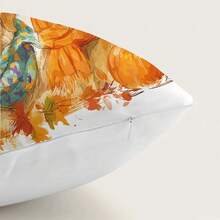 1 件秋季水彩南瓜与金毛猎犬装饰枕套，柔软桃色天鹅绒材质，30*50 厘米单面印花，乡村风格家居客厅卧室装饰靠垫套