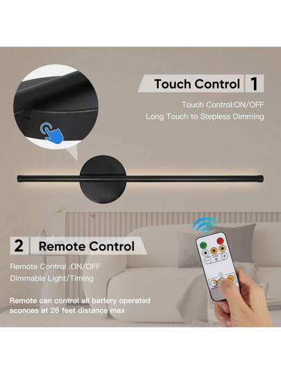 1pc Moderne Zwart Wand Lamp Remote Control 50cm Type Rechargeable, Magnetic Installation, Dimmable Temperature Adjustable, Perfect Bedroom, Study, Living Room, Stairwell Verlichting view 8