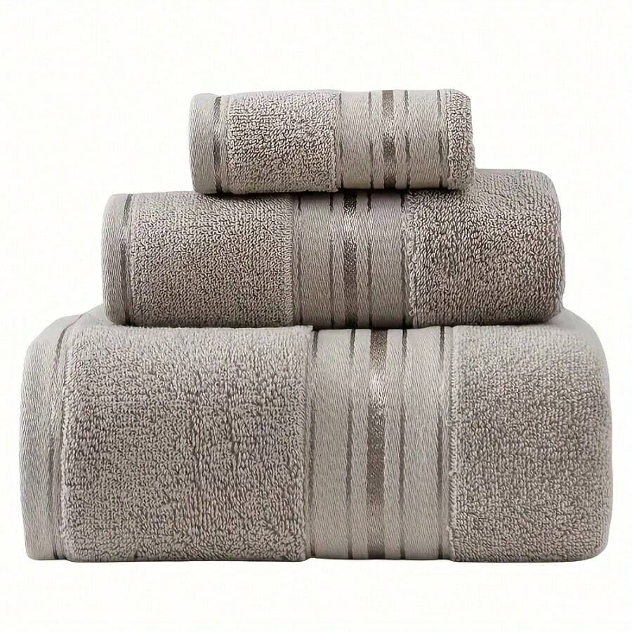 1 件浴巾/面巾/手巾和 3 件套（浴巾 + 面巾 + 手巾），厚实、吸水、不脱落，非常适合浴室使用，可用于美容院、家庭浴室等面部和身体的擦干 - 棕色 - 查看 1