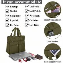Canvas Tote Bag Waterproof Nylon Multi Pocket Shoulder Bags Laptop Work Bag Teacher Purse Handbag For Women Men - Army Green - View 5
