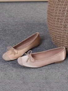 Bailarinas para mujer, zapatos planos de punta cuadrada con suela blanda, zapatos planos versátiles con lazo, mocasines planos color champán, tallas 35-43 (corre un número talla grande grande)