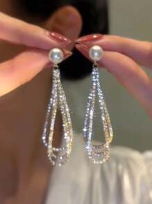 2 Pieces Of Exaggerated European And American Design With Long Diamond Water Drop Embedded Earrings For Women, Banquet And Wedding Gifts