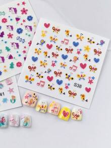 3 Sheet Glue In The Dar Nail Stickers For Women And Little Girls - 9 Sheets 3D Self-Adhesive DIY Nail Art Decoration Set Including Unicorn Butterfly Cherry Dino Nail Decals For Woman Kids Girls Nail Supplies