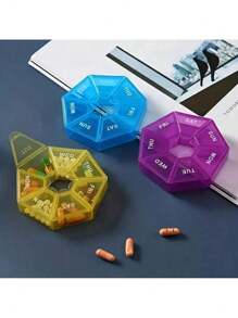 1PC 7-Day Pill Organizer |   Round Weekly Planner With Single-Hand Lock |   Durable Safe Plastic Material |   Large Travel Size |   Bright Colors For Vitamins & Supplements |   Fish Oil Storage Box