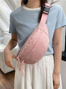 Fashionable College Waist Bag With Pink And Blue Tassels-Adjustable Shoulder Strap, Zipper Closure And Nylon Lining.Stylish College Waist Bag With Pink And Blue Tassels-Adjustable Shoulder Strap, Zipper Closure And Nylon Lining. Ladies Summer Bag, Fashion Messenger Bag, Ladies Purse