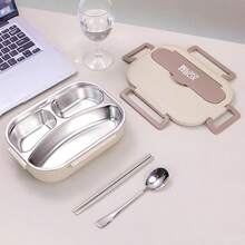 1件米色不锈钢304保温饭盒学生工作密封便当盒午餐便当盒可微波炉加热 - 米色 - 查看 4