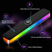 PHILIPS 飞利浦台式电脑音箱，带动态 RGB 灯的电脑音箱，电脑条形音箱，Type-C 供电游戏音箱，适用于台式机、笔记本电脑、平板电脑 - 彩色 - 查看 3