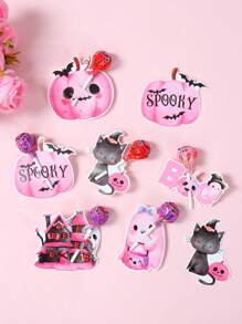 48 件粉色万圣节主题棒棒糖纸卡，不同图案的棒棒糖纸包装卡袋，万圣节粉色南瓜鬼城堡图案棒棒糖纸卡，万圣节棒棒糖包装卡袋，万圣节快乐礼品袋，不给糖就捣蛋，节日派对房间桌子包装礼品棒棒糖装饰卡袋，万圣节派对礼物，派对回礼