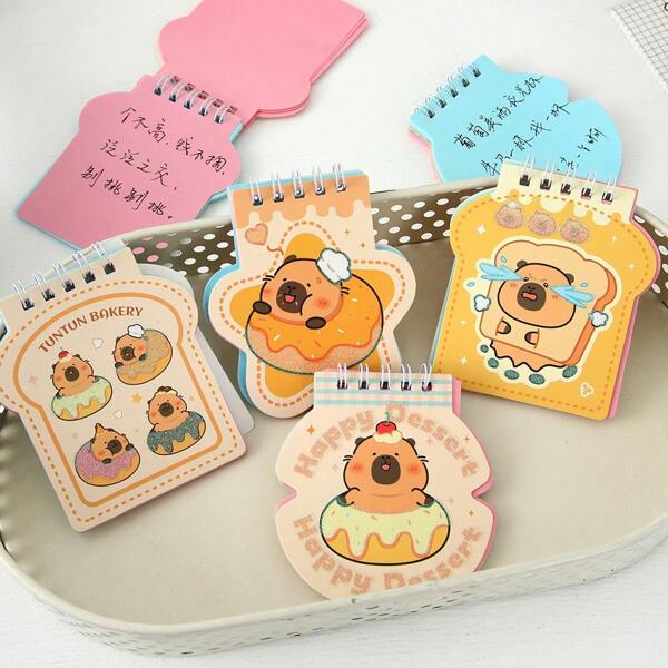 4pcs Capybara Shaped Spiral Notebook, A7 Size, Colorful Blank Pages, Stylish Student Portable Pocket Notebook, Back To School Gift
