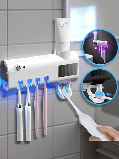 Dispensador Pasta de Dientes Automático, Luz Ultravioleta Suporte Escoba de Dientes Elimina Bacterias
