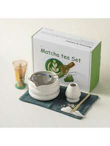 7pcs/Set Or 4pcs/Set Japanese Style Matcha Bowl Tea Set, Sanded Glaze Matte White, Includes Tea Whisk Holder - Multicolor - View 16