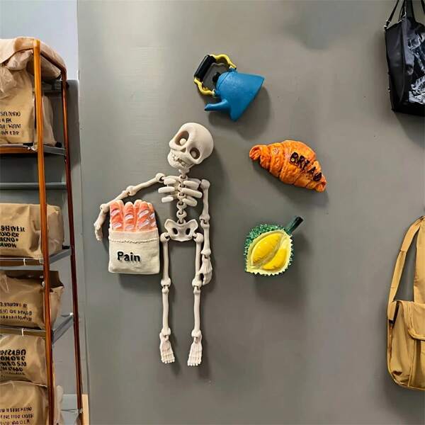 Magnetic Poseable Skull Fridge Magnet - With Movable Joints (Shoulders, Elbows, Hips, Knees, Ankles), Gothic Halloween Decoration, Durable Plastic Construction, For Fridge, Cabinet, Party Decor - Spooky Gift For Horror Fans, Funny Fridge Magnets, Kitchen Decoration, Retro Fantasy, Sturdy Construction, Novelty Item, Home Decorators
