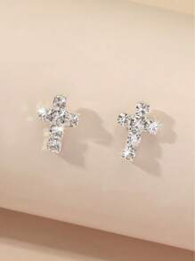1 par de pendientes de mujer elegantes y simples con cristales en forma de cruz, joyería casual brillante para fiestas
