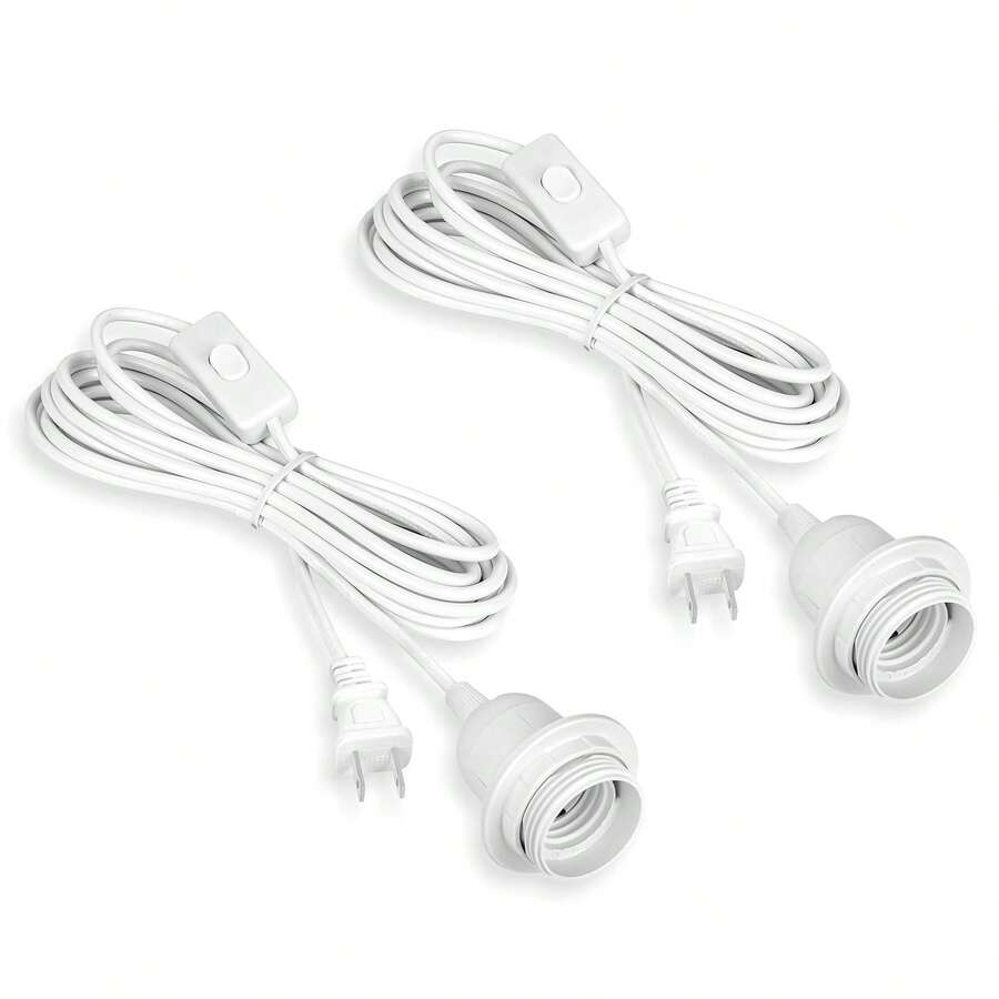 E26/E27 Light Bulb Socket With 15ft Cord And On/Off Switch Hanging Light Cord Extension,Whtie - View #6