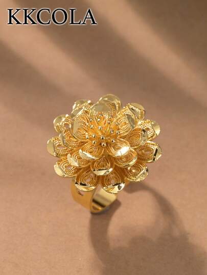KKCOLA 1pc Fashionable Exaggerated Hollow Flower Opening Ring, Jewelry Accessory For Party, Holidays, Gift, Wedding