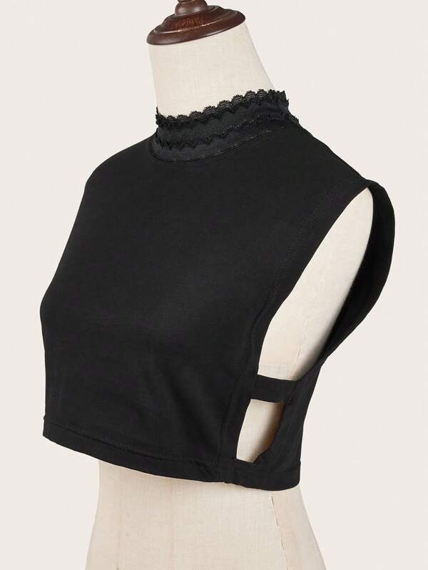 1pc Women Black Elastic Fabric Detachable Frill Collar, Comfortable Undershirt,Suitable For Daily Wear