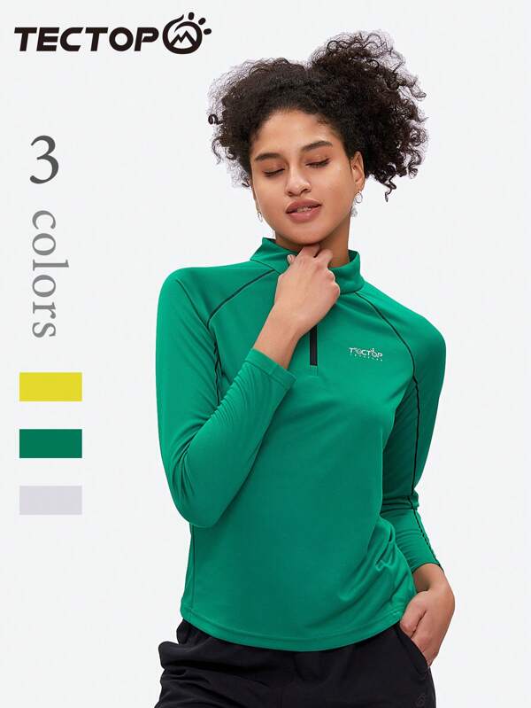 TECTOP Women T-Shirts Long Sleeve Raglan Short Sleeve 1/4 ZIP Neck Athletic Workout Dry Fit Performance Sports GMY Spring And Summer