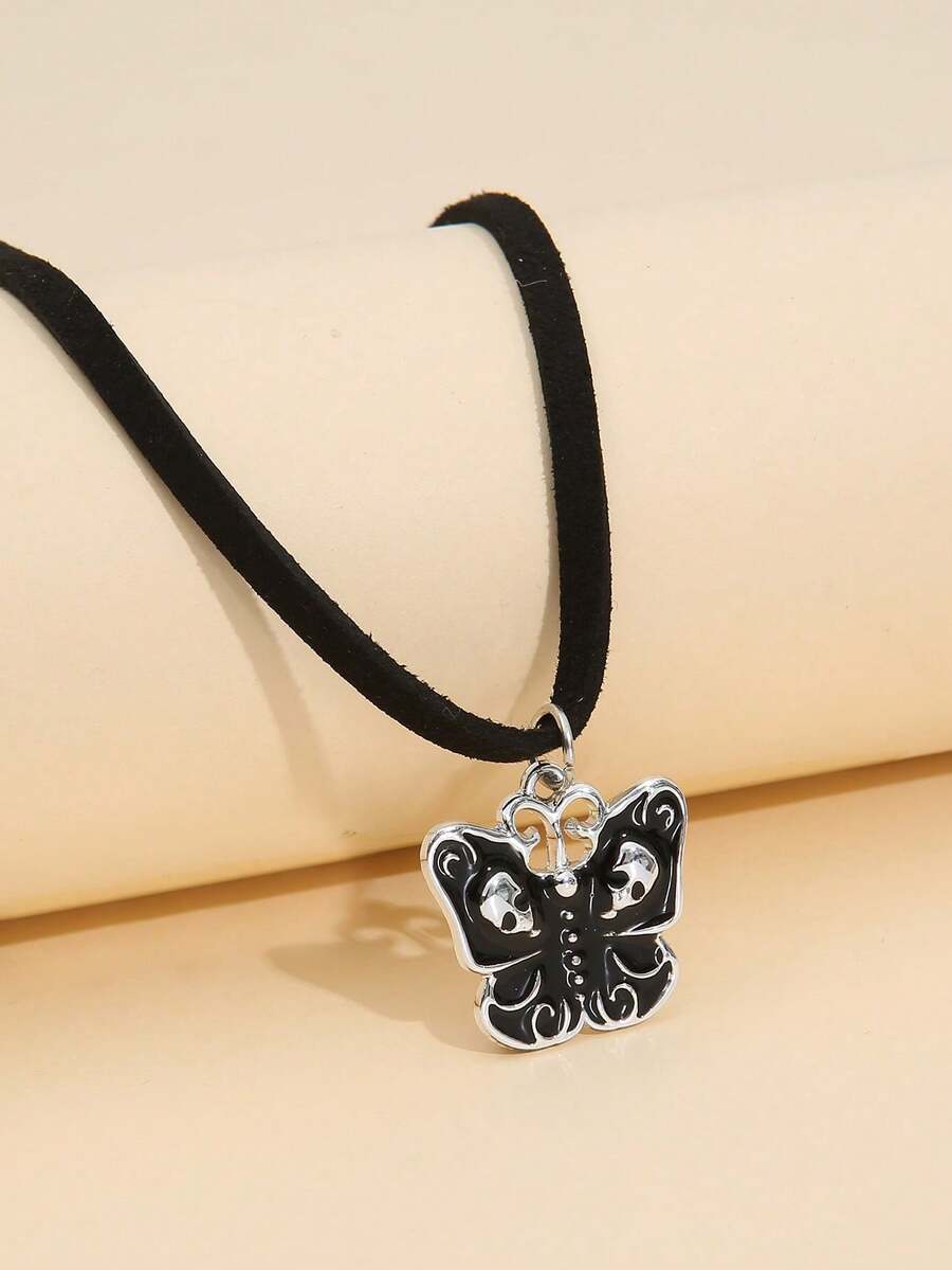 1 件万圣节多色鬼魂、骷髅、蝴蝶、蝙蝠、扫帚吊坠项链，适合派对、节日的休闲时尚礼物