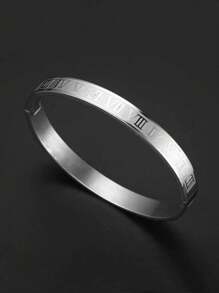 1 pieza Brazalete de acero inoxidable con números romanos de moda para hombre (abierto)