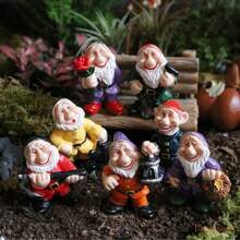 Set Of 7pcs Miniature Fairy Garden Gnomes Dwarf Figurines Mini Resin Garden Gnomes Figures Funny Bonsai Micro Statue Decoration
