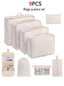7 pièces Set d'organisateurs de voyage portables, fabriqués en tissu léger et résistant aux plis, incluant des cubes d'emballage pour vêtements, des sacs à chaussures transparents, une pochette pour cosmétiques, un sac de toilette, un sac à linge en maille, un design à compartiments efficace pour les valises et les rangements d'armoire à la maison - Multicolore - Voir 25