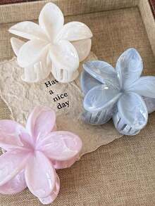 3 pezzi di fermagli per capelli in plastica a forma di fiore, femminili, di grandi dimensioni, 7 cm/2,76 pollici, colori rosa, bianco e blu, di moda, versatili, eleganti, di alta qualità, ideali per l'estate, adatti per capelli spessi, per la scuola e l'università