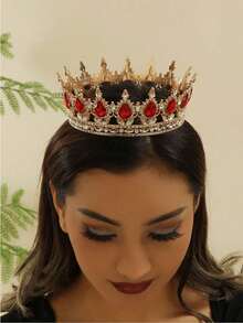 1pc Luxury Diamond Crystal Princess Bridal Crown,Shining Round Headpiece For Women,For Birthday Wedding Party Exquisite Elegant Women Decoration Crown Headpiece