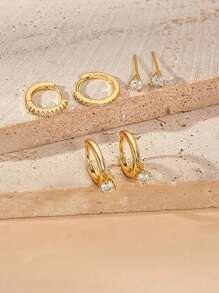 3pcs Fashionable Minimalist Cubic Zirconia Huggie Hoop Earrings Set, High Quality Brass Huggie Hoops, Elegant And Simplistic Women's Hoops, Suitable For Vacation, Daily Wear, Birthday Gifts And More
