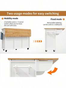 "White Kitchen Cart With Folding Worktop | Buffet Cabinet & Trolley | Towel Rack, Spice & Wine Racks | Adjustable Shelves" - White - View 7