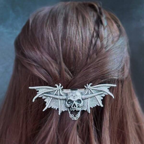 XJYHDY 1pc Retro Punk Hairpin Wings Viking Hairpin Gothic Skull Hair Clip Women's Spiritual Hair Accessories Women's Jewelry