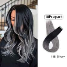 10 件女士迷你胶带接发，24 英寸直发 Kanekalon 合成接发，不褪色，无缝隐形，适合所有发质，10 件/包 35 克