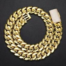 putouzip 20mm Chunky Thick 18K Gold Plated Stainless Steel Curb Punk Whip Link Chain Cut Faux Diamond Box Buckle Necklace For Men Hip Hop Jewelry - 20mm Golden Necklace - 查看 2