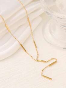 قلادة شكل هندسي على شكل Y ستانلس ستيل مطلي بالذهب، عصرية وأنيقة مزينة بشرابات للنساء، لاتسبب حساسية