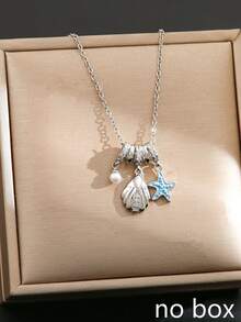 1pc Fashionable Minimalist Micro-Inlaid Zirconia Faux Pearl Shell Necklace