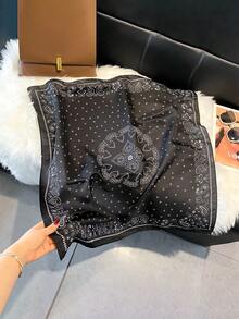 1 件佩斯利印花仿丝男士头巾、百搭围巾、头带、装饰品 - 黑色 - 查看 2