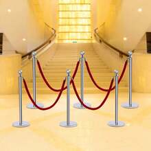 6-Piece Crowd Control Bracket Set, Safety Column And Barrier With 5-Foot Rope Lock, Stainless Steel Crowd Isolation Column - Silver - View 4