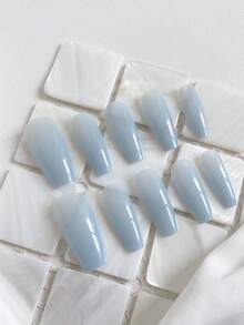 10 Pieces Acrylic Press On Nails, Beautiful Coffin-Shaped Fake Nails, DIY, Custom Pattern,Halloween Nails,Christmas Nails,Customization Of Christmas And Halloween Elements, Nail Supplies,Blue Nails,Suitable For Ladies To Use In Weddings, Parties, Holidays, Gift Nail Tools. - Multicolor - View 2