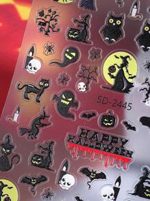 2 PIEZAS Pegatinas de uñas con relieve 5D espeluznantes para Halloween con gato negro, telaraña, murciélago, negro oscuro, decoraciones de uñas autoadhesivas tipo slider góticas Y2K para decoración de manicura en festividad de Halloween