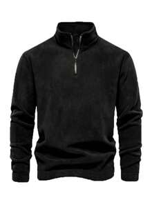Sudadera casual de hombre de unicolor con cuello alto, otoño - Negro - Ver 4