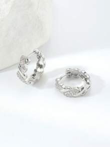 1 Pair Twisted Copper Cubic Zirconia Hoop Earrings, Versatile Personal Style Jewelry