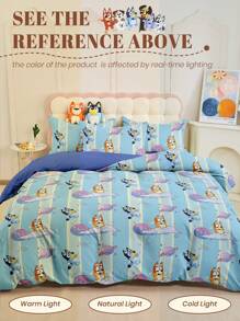 Bluey Set de funda nórdica de 2/3 piezas de Bluey, conjunto de ropa de cama, conjunto de funda de edredón amigable con la piel, conjunto de funda de edredón estilo de dibujos animados, conjunto de ropa de cama suave y cómoda para el dormitorio, con cierre de cremallera, ataduras en las esquinas, transpirable, ligero y suave como la seda, adecuado para todas las estaciones, para cama individual/queen/king, 1 pieza de funda nórdica y 2/1 pieza de funda de almohada, regalo perfecto para vacaciones