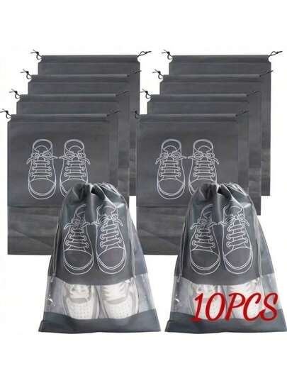 5/10pcs Shoe Bags With Transparent Windows, Drawstring Closure, Space Saving Design, Suitable For Travel And Home Organizing Bags