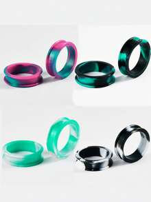 4pairs Uneven Colored Marble Pearlized Flesh Thick Silicone Ear Tunnel Earrings Expander Round Double Flared Flesh Gauges Plug Piercing 8mm-38mm - Color Mixing - View 12