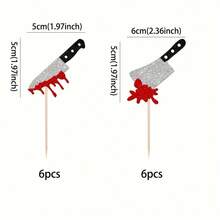 12 Stücke erschreckende Halloween Cupcake Dekorationen, realistische Geister-Partydeserts mit Messer, Blut-Messer Blitze, für einen mörderischen Geburtstagskuchen mit Blutmesser Motiv, perfekt für Halloween Partys und Streiche, Geburtstagsdekoration, Halloween Dekoration, Streich Kuchen Deko, Themen Event Accessoires, ein perfektes Geschenk für Liebe und Freunde. Das Produkt beinhaltet keine Kuchen.