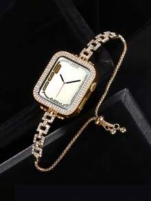 Women's Metal Watch Band, Suitable For 42mm S10 41mm 40mm 38mm 44mm 45mm, Fashionable Cute Shiny Stainless Steel Watch Chain, Gold And Rose Gold Color, Square Rhinestone, Perfect Choice For Gifts And Daily Wear. - Gold - View 6