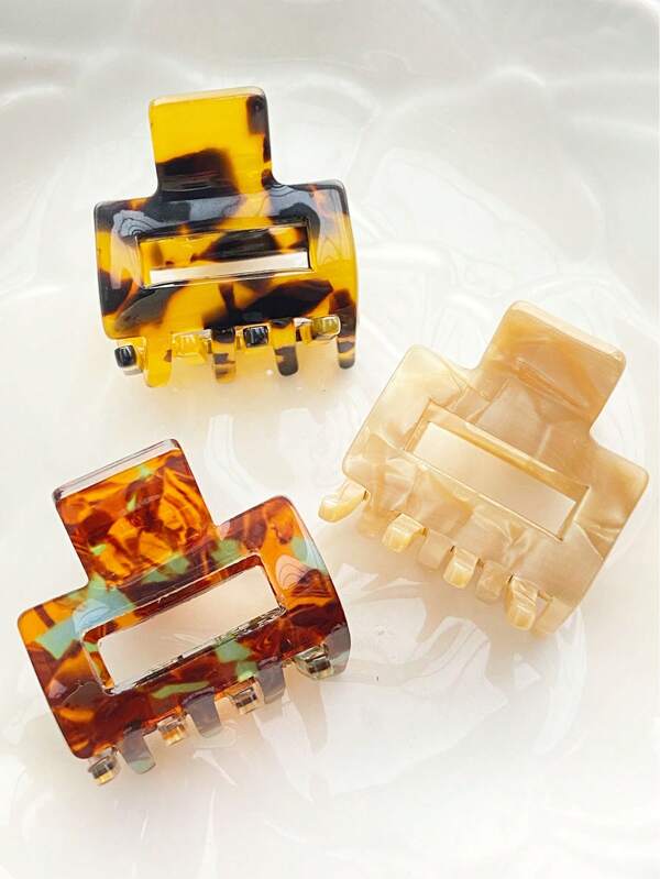 3pcs Women's Acetic Acid Tie Dye Small Square Hair Clips Combination, Simple & Cute, Sweet & Fashionable Acrylic Resin Material And Tie Dye Tie Dye Small Square Hollow Hair Claw Clips Set, Suitable For Daily Commuting Outfit Matching, Fix Hair Without Damage