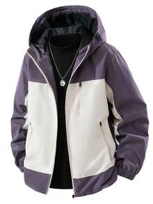 1pc All-Occasion Holiday Celebration Hooded Jacket With Zipper Design - Purple - View 1
