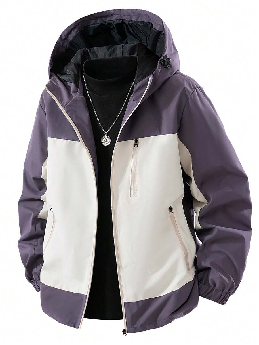 1pc All-Occasion Holiday Celebration Hooded Jacket With Zipper Design - Purple - View 1